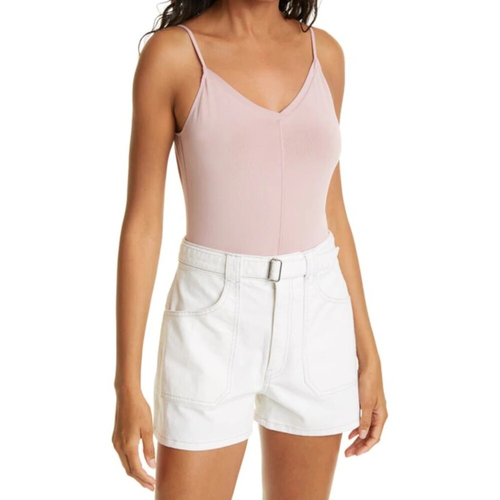 Club Monaco Pink Bodysuit V-Neck Mauve Small NEW